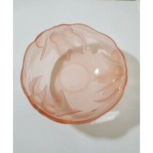 RARE Vintage Pink Depression 9” Salad Serving Bowl pear Design Embossed